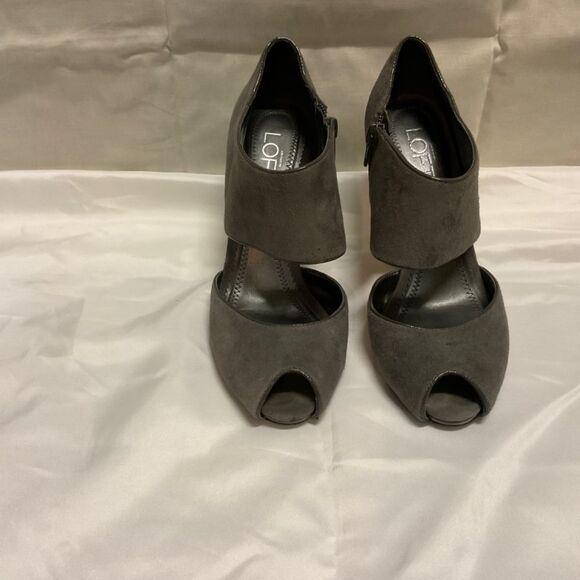 Ann Taylor LOFT, Ladi Open Toe Bootie, Gunmetal Grey, 6.5M - Picture 2 of 7